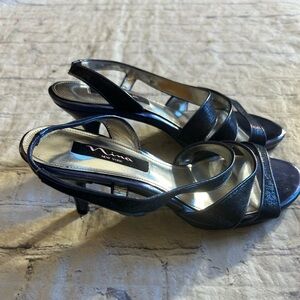 NINA NEW YORK SLINGBACK STRAPY DRESS NAVY BLUE CRISSCROSS SLIM HEEL SANDALS 8.5M